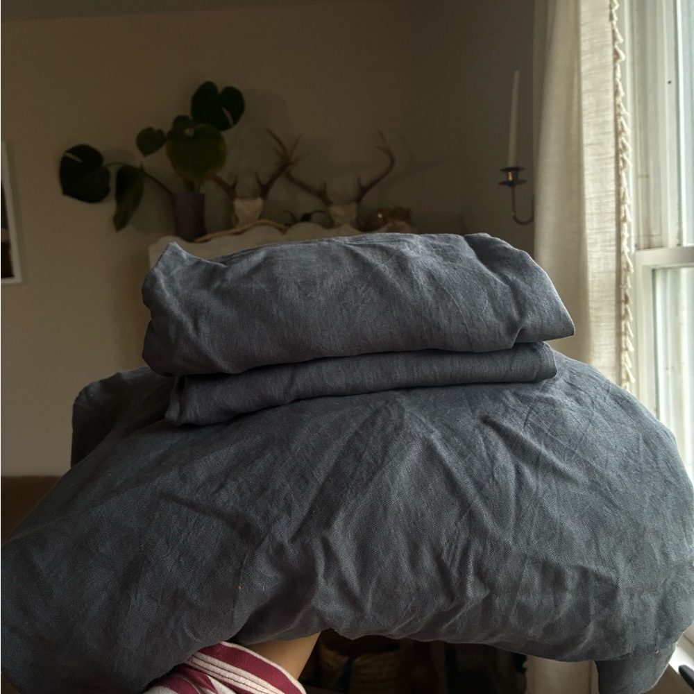 Quince European Linen Duvet Cover Set in NightFall Blue